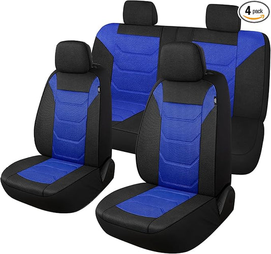 Pariiaotin 3D Air Mesh Car Seat Cover Full Set Washable and Breathable Premium Cloth Automotive Vehicle Seat Covers for Cars Interior, Universal Fit for Most Cars, Sedan, Truck, SUV(Black/Blue)