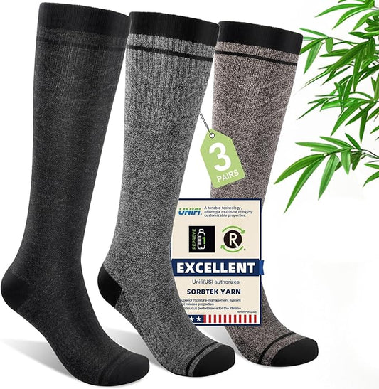 Iambamboo Compression Socks Women & Men, 15-20 mmHg Bamboo Viscose Knee High Soft Support for Flying Travel Daily