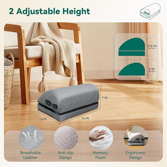Snailax Heated Foot Rest Under Desk at Work, Desk Foot Stool with Heat & Vibration Massage, Adjustable Height, 2 Heat Levels Foot Warmer Feet Heater for Office Chair, Gaming Home Use
