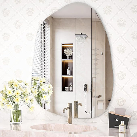 Hasipu Irregular Wall Mirror, 32"x24" Asymmetrical Frameless Mirror, Modern Decorative Mirrors for Living Room, Entryway, Hallway, Bathroom, Bedroom,Wall Mounted Home Decor