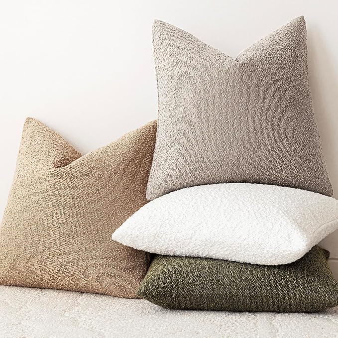 Foindtower Decorative Textured Boucle Throw Pillow Covers Accent Solid Pillow Cases Neutral Soft Cozy Couch Cushion Case for Chair Sofa Bedroom Living Room Home Decor 20x20 Inch,1PC,Light Taupe