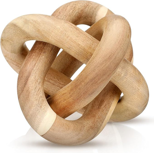 3 Link Wood Knot Decor Rustic Home Décor Accents Hand Carved Coffee Table Decoration, Boho Chain Link Decoration, Modern Shelf, Rustic Objects for Home Living Room Bedroom(Acacia Wood)