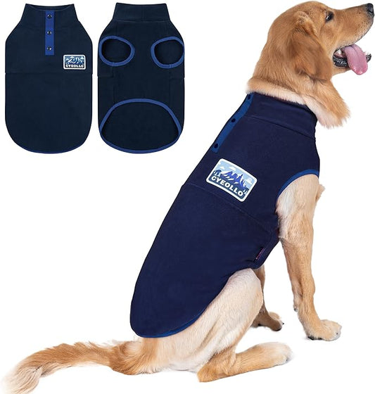 cyeollo Fleece Dog Sweater, Soft Stretchy Fleece Dog Jacket Pullover Turtleneck Dogs Vest Lightweight Coat Warm Winter Pet Clothes, Navy Blue XXL