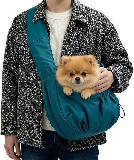Dog Carrier Sling, Puppy Carrying Backpack Pet Purse with Storage Pockets, Multiple Safety Features Dogs and Cats Harness, Adjustable Shoulder Strap, Suitable for Under 20 lbs (Blue)