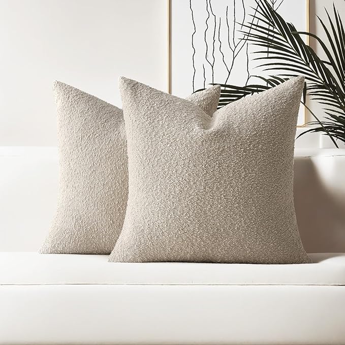 HAUSSY Set of 2 26x26 Decorative Throw Pillow Covers, Soft Cozy Euro Pillow Shams Textured Boucle, Home Decor for Couch Bed Living Room, Oatmeal
