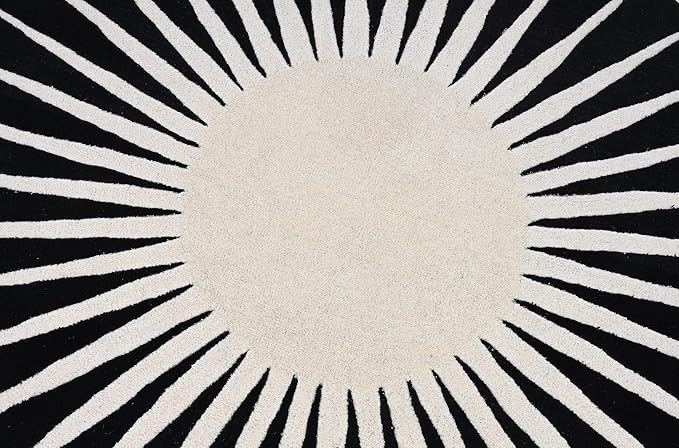 Modern Round Area Rug – Hand-Tufted with 100% NZ Wool, Thick & Soft Circular Carpet for Living Room, Bedroom & Dining Room Decor (Black, 9' Round)