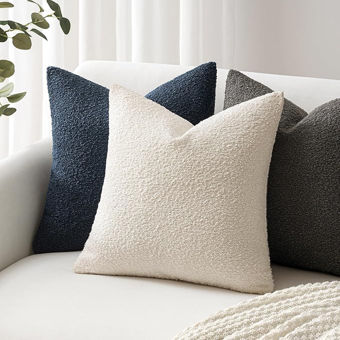 Woaboy Pack of 2 20x20 Inch Decorative Boucle Throw Pillow Covers Textured Square Pillowcaes Accent Solid Cozy Soft Cushion Covers Home Decor for Sofa Couch Living Room Home Decor,Charcoal