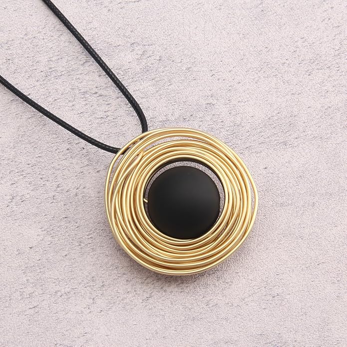 Leather Necklace for Women Boho Choker Necklace Long Cord Leather Pendant Bohemian Neckalce Vintage Alloy Pendant Leather Rope Necklace Wooden Necklaces for Women