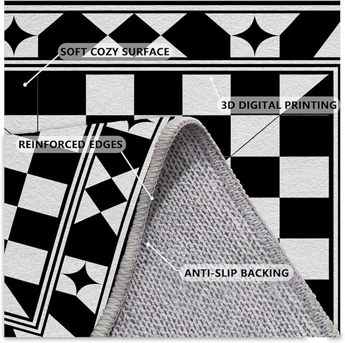 Black and White Checkered Rug, Checkered Rug, Modern Geometric Pattern Carpet, Retro Machine Washable Non Slip Area Rugs, Contemporary Rugs for Living Room/Bedroom 2x3