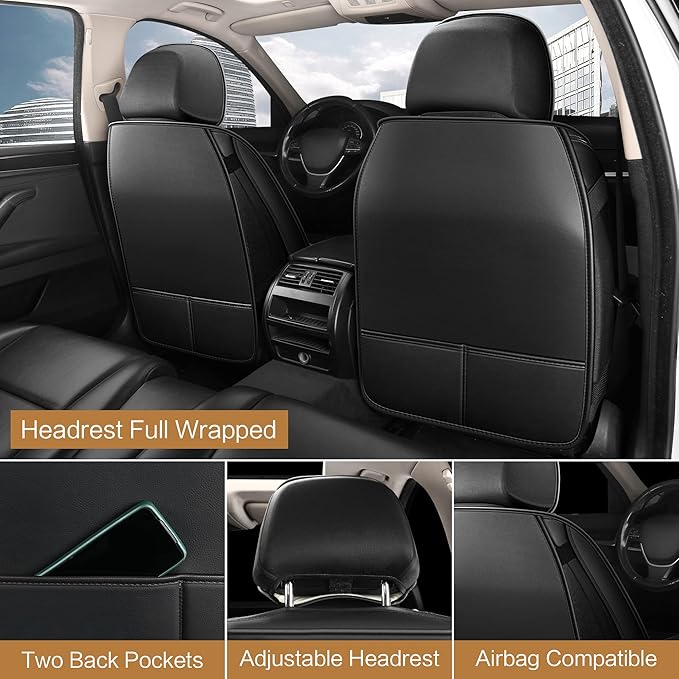 HAIYAOTIMES Leather Car Seat Covers Full Set, Waterproof Faux Leather Seat Covers for Cars, Non-Slip Car Interior Covers Universal Fit for Most Cars Sedans Trucks SUVs, Black/Red