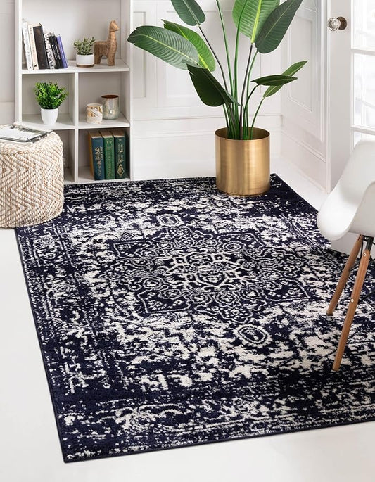 Rugs.com Arlington Collection Rug – 6' x 9' Navy Blue Medium-Pile Rug Perfect for Living Rooms, Large Dining Rooms, Open Floorplans