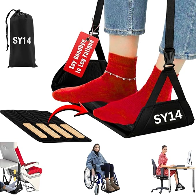 Premium Foot Hammock for Plane Travel – Foot Hanger for Flights Portable Foot Rest for Air Travel Memory Foam Leg Rest Under Desk Foot Hammock Travel Gift Men Women Wheelchair footrest Christmas