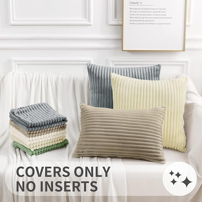 Simmore Decorative Spring Euro Sham Throw Pillow Covers 22x22 Set of 2, Soft Natural Plush Flannel Double-Sided Fluffy Couch Pillow Covers for Sofa Living Room, Black
