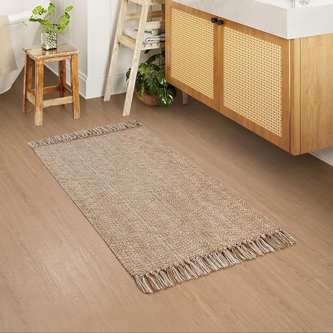 Collive Entryway Door Mat, 27" x 43" Machine Washable Kitchen Rugs, Indoor/Outdoor Low-Profile Doormat Soft Hand-Woven Cotton Bathroom Rug Throw Rugs for Front Back Door Bedroom