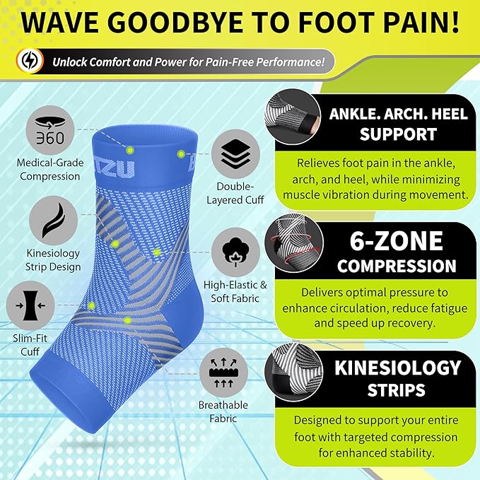 Compression Socks for Plantar Fasciitis, Achilles Tendonitis, Arthritis Relief, Ankle Brace Compression Sleeve with Foot Arch Support, Ankle Wrap for Women, Men, Swelling & Heel Pain Blue L-XL