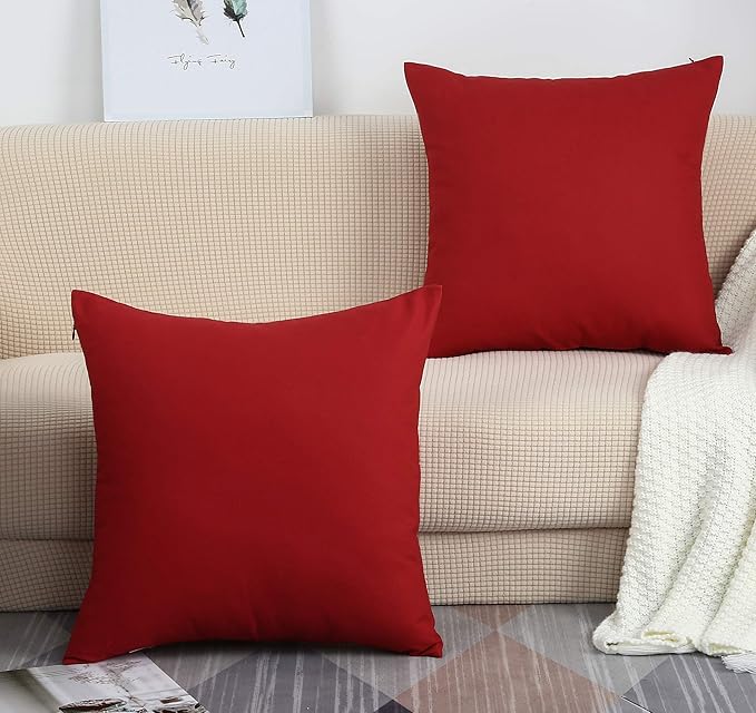 TangDepot Handmade Decorative Solid 100% Cotton Canvas Throw Pillow Covers/Pillow Shams, (16"x16", Deep Red)