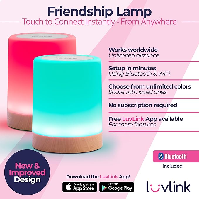 LuvLink Friendship Lamp v2.0 - Long Distance WiFi Touch Lamps for Couples, Friends & Family | Stay Connected from Anywhere – Easy App Setup – No Subscription (Set of Three)