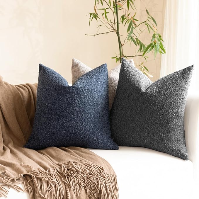 Boucle Decorative Throw Pillow Covers for Couch Set of 2, 20x20 inches, Charcoal