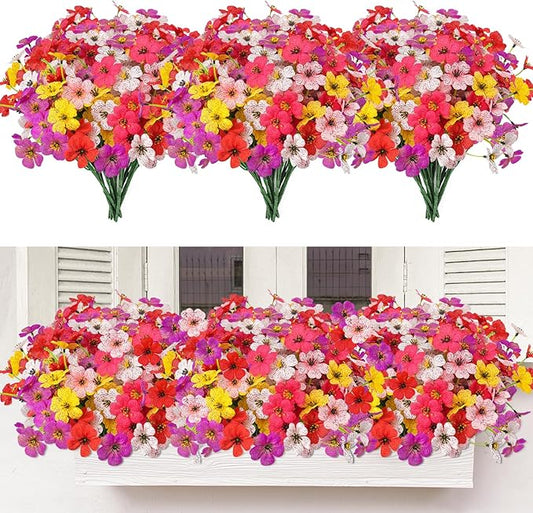 MACTING Artificial Flowers for Outdoors 12 Bundles UV Resistant Fake Flowers Faux Plastic Plants No Fade for Hanging Planters Window Patio Porch Yard Indoor Outdoor Summer Decorations(Mix Color-1)