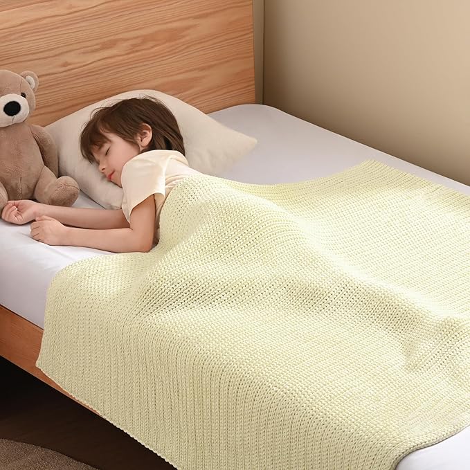 Guohaoi Knitted Weighted Blanket Kids (Cream 50"x60" 10lbs) No Beads Cooling Heavy Blanket, Home Decor Breathable Chunky Knit Throw Blanket for All-Season Use