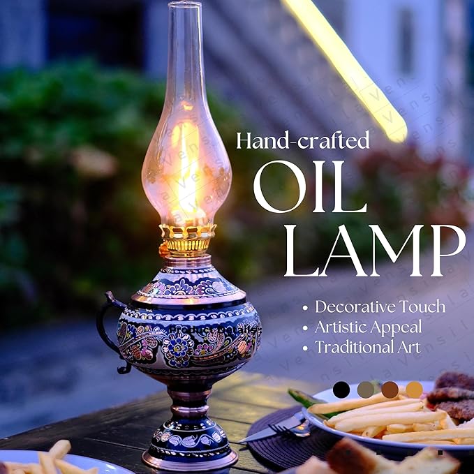Handmade Copper Oil Lamp for Indoor Use 17.32” Vintage Hurricane Lanterns Decorative Indoor Emergency Lanterns for Power Outages Lights and Decorative Table Lamp Christmas Gift Farmhouse Kitchen Decor