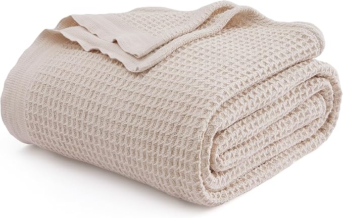 Bedsure Gentlesoft 100% Cotton Blanket Twin XL Size for College Dorm - Breathable and Soft, Waffle Weave Twin Blanket for Summer, Dorm Room Essentials, Begie, 66x90 inches