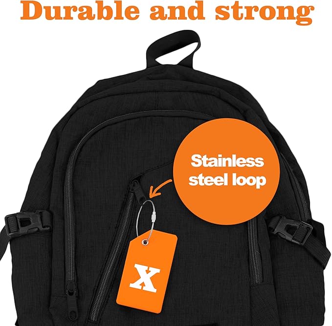 Gostwo 2 Pack Silicone Luggage Tags for Suitcases, 26 Initial Letter Baggage Labels Handbag School Bag Suitcase Instrument Tag with Stainless Steel Loop(Orange)(Letter X)