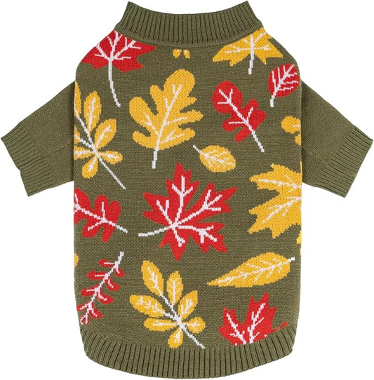 Fitwarm Maple Dog Sweater, Thermal Dog Winter Clothes for Small Dogs Boy Girl, Fall Pet Outfit, Red, Yellow, White, Olive Green, XL