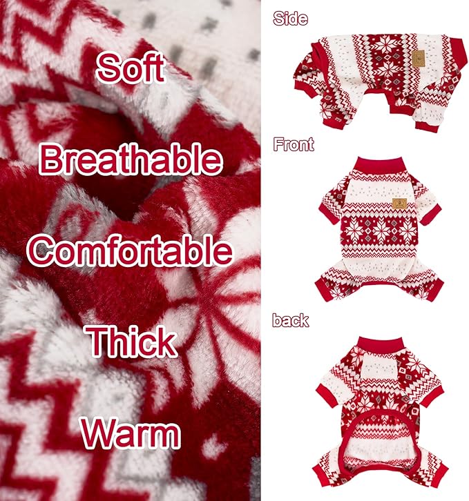 XPUDAC Dog Christmas Pajamas Fleece Dog Sweater for Small Medium Dogs Girl Boy Winter Puppy Clothes Holiday Pet Outfit, L