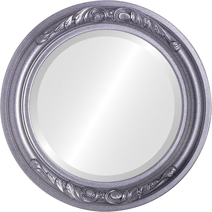 OVALCREST Round Beveled Wall Mirror for Home Decor - Florence Style - Black Silver - 34x34 Outside Dimensions