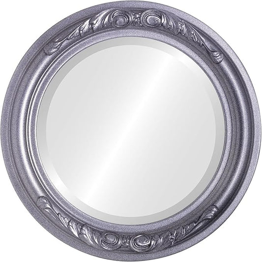OVALCREST Round Beveled Wall Mirror for Home Decor - Florence Style - Black Silver - 18x18 Outside Dimensions