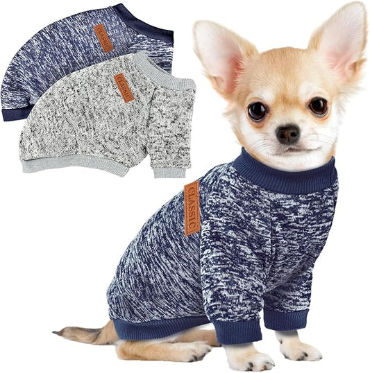 2 Pcs Dog Sweaters for Small Dogs Girl Boy Winter Fleece Clothes Warm Soft Dog Sweatshirt Outfit for Dogs Cats Pet Apparel