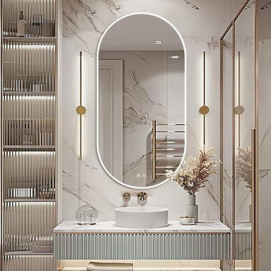 Niccy Oval LED Bathroom Vanity Mirror, 48"x24" Front lit Mirror with Light, Smart Anti-Fog Waterproof Mirror with Memory Function Dimmable Lighted Mirror