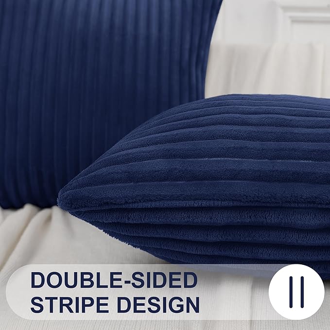 Simmore Decorative Spring Euro Sham Throw Pillow Covers 22x22 Set of 2, Soft Natural Plush Flannel Double-Sided Fluffy Couch Pillow Covers for Sofa Living Room, Navy Blue