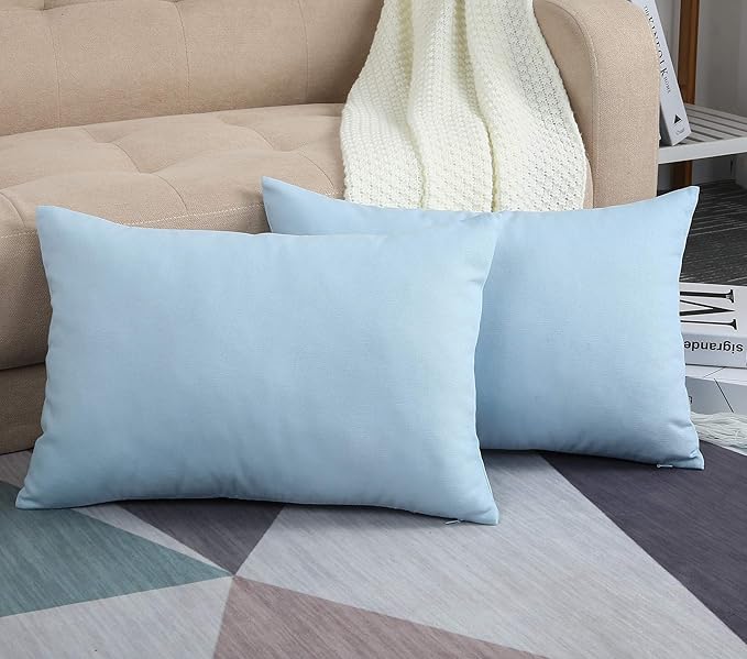 TangDepot Handmade Decorative Solid 100% Cotton Canvas Throw Pillow Covers/Pillow Shams, (12"x18", Light Blue)