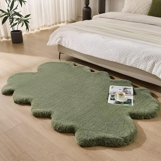 1700GSM Fuzzy Faux Sheepskin Fur Area Rug,Extra Soft Faux Fur Mat,Fluffy Shaggy Fur Rug for Bedroom Living Bedside Rug Room Decor-Sage Green, 2 x6 ft