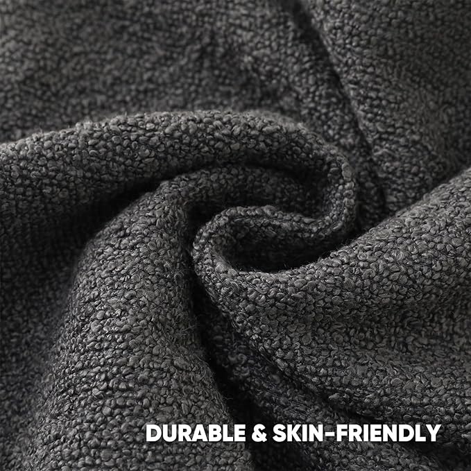 HAUSSY Set of 2 22x22 Decorative Throw Pillow Covers, Soft Cozy Textured Boucle Couch Cases, Home Decor for Couch Bed Living Room, Dark Grey