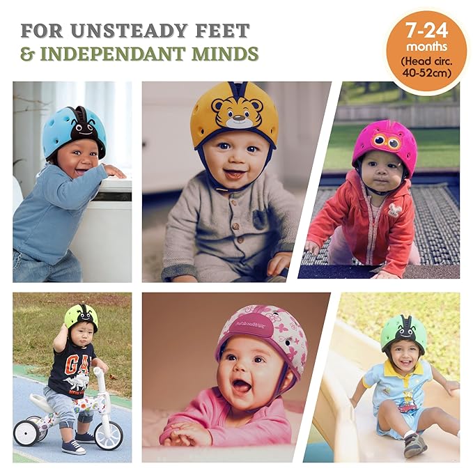 SafeheadBABY Soft Baby Head Protector Helmet for Crawling and Walking 7–24 Months – Ultra-Lightweight & Breathable Infant Safety Helmet That Grows with Your Baby (Head Circ. 40–52 cm) – Ladybird Pink
