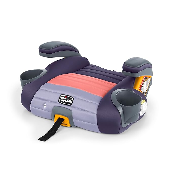 Chicco GoFit ClearTex Plus Backless Booster Car Seat, Latch Attachment, Quick-Release Latch Removal, Portable Car Booster Seat for Children at Least 4 Years Old and 40-110 lbs | Sunset/Purple