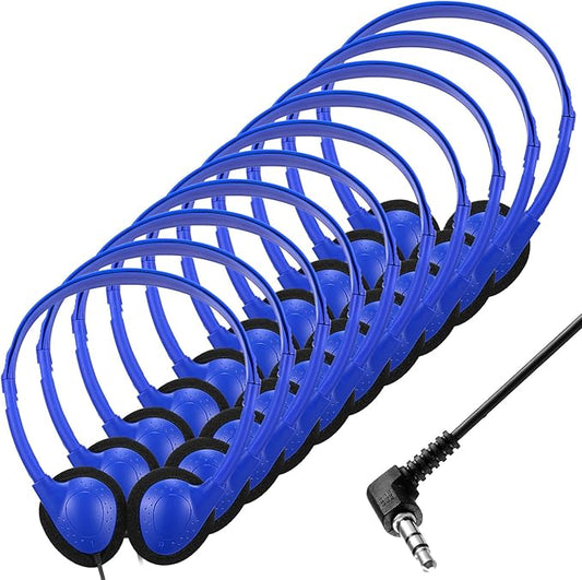 Konohan 10 Pack Headphones Bulk Headphone for School Classroom Student Wired Headphones Adjustable with 3.5 mm Jack for Adults (Dark Blue)