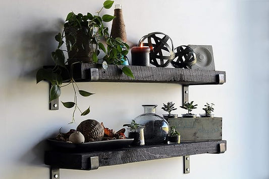 Urban Legacy Accent Shelves | Reclaimed Barn Plank | Set of 2 with Full Brackets (Coffee Bean 48"x 7"x 2")