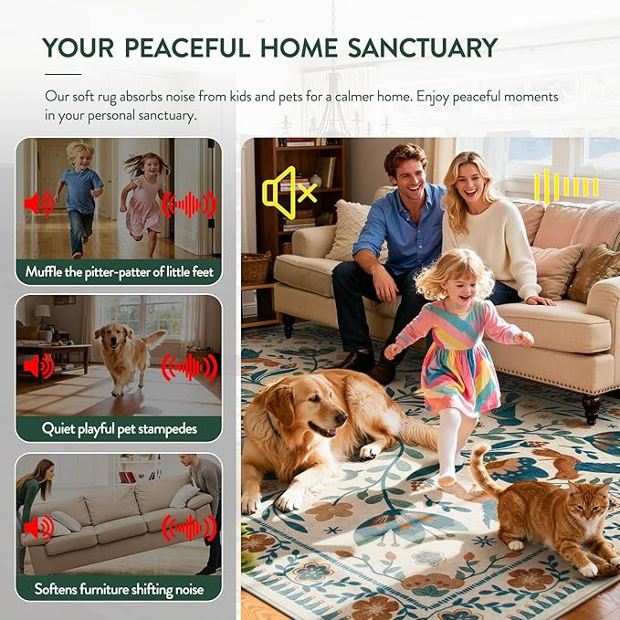 Moynesa Washable 8x10 Area Rugs for Living Room Bedroom Dining Room, Modern Bohemian Farmhouse Floral Bird Print Pattern Medallion Carpet, Retro Home Decor Open Floor Areas Non-Slip Protection