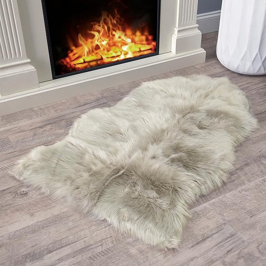 Walk on Me Gray Faux Fur Sheepskin Rug: Ultra Soft, Super Thick, Fluffy 2x3 Feet Pelt for Living Room, Bedroom, or Office, Acrylic, Latex, Non-Slip
