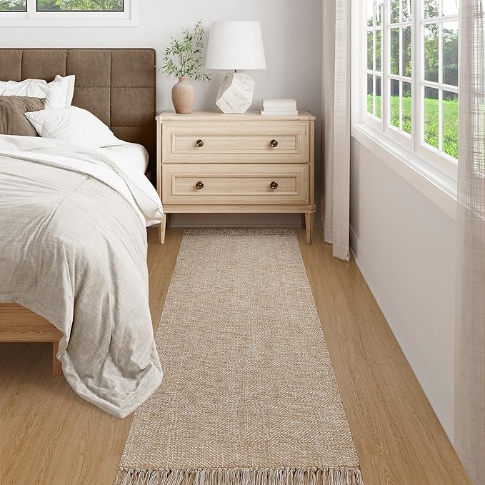 Collive Long Hallway Runner Rug 2.6' x 8', Washable Runner Indoor Entryway Rug, Tan Braided Woven Kitchen Runner Rugs Low-Profile Front Door Floor Carpet for Laundry Room Bedroom Doorway