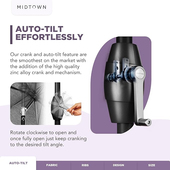 Midtown Umbrellas 10-Year-No-Fade - 6 Ft - UV Proof Royal Blue Fabric - Umbrella Outdoor Patio, Auto-Tilt Aluminum Frame Large Patio Umbrella for Garden, Pool & Deck - Black Pole