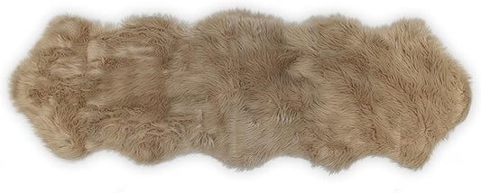 Nouvelle Legende Faux Fur Sheepskin Rug Duo, Soft, Plush, Premium High-Pile Accent Rug for Bedrooms, Hallways & Living Spaces, Warm & Cozy, Decorative, Faux Leather Backing, 23" x 73", Brown