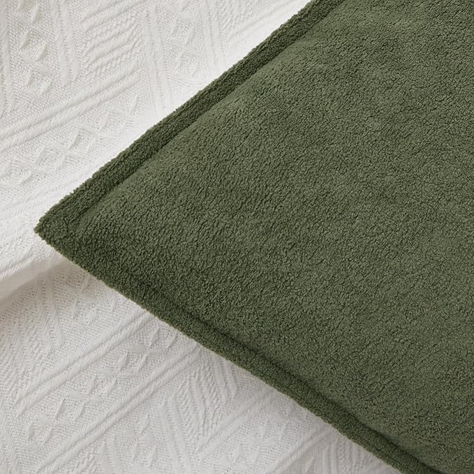 Kevin Textile 16x24 Inch Lumbar Pillow Cover 1 Pack Soft Boucle Textured Decorative Waterproof Rectangle Cushion Elegant Accent Pillow for Couch Sofa Chair Bed Home Decor Indoor Outdoor Olive Green