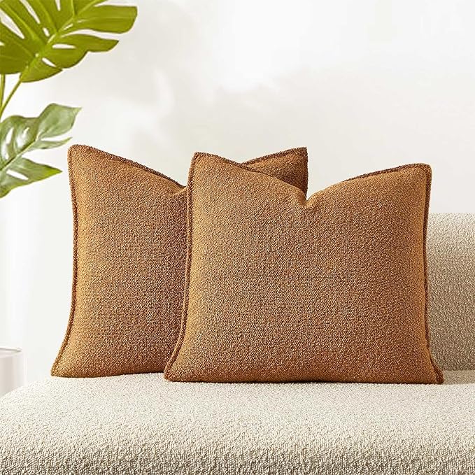 JUSPURBET 22x22 Throw Pillow Covers Set of 2 Decorative Pillow Covers for Couch Sofa Bed Cozy Boucle Textured Cushion Covers Cases with Invisible Zipper for Living Room Home Decor,Mustard Yellow