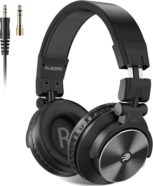 PG-M20PRO DJ Headphones, Over-Ear Studio Monitoring Headphones with 3.5mm Audio Jack, Black