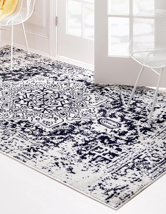 Rugs.com Arlington Collection Rug – 4' x 6' Blue Medium-Pile Rug Perfect for Living Rooms, Large Dining Rooms, Open Floorplans